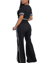 Two Pieces Side Stripe Top Split Wide-Leg Pants